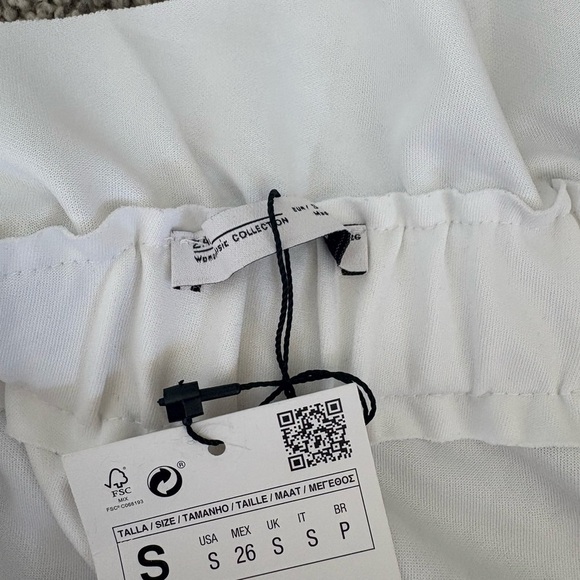 NWT Zara White One‎ Shoulder Ruched Ruffle Top Women Size Small - Picture 7 of 7